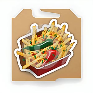 French fries in a cardboard box on a white background. Vector illustration