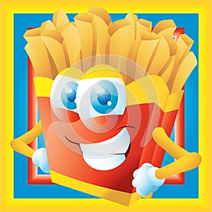 French fries cartoon grinning with frame