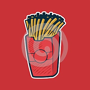 French Fries - Cartoon style colorful vector illustration. Fast food icon concept isolated