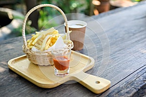 French fries and Coffee in the garden