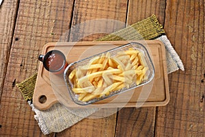 French fries cut into sticks with ketchup tasty and healthy food street food carbohydrate bar