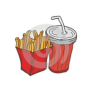 French fries with drink vector illustration