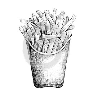 French fries fast food hand drawn sketch food restaurant business concept