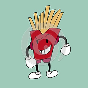 French fries fast food. Vintage toons: funny character, vector illustration trendy classic