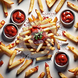 French fries The golden brown sticks of potato, suspended in mid-air, defy gravity and logic