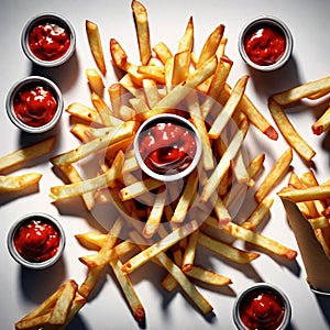 French fries The golden brown sticks of potato, suspended in mid-air, defy gravity and logic