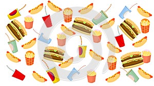 French fries, hot dog,hamburger and drink on white background