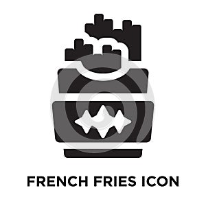 French fries icon vector isolated on white background, logo concept of French fries sign on transparent background, black filled