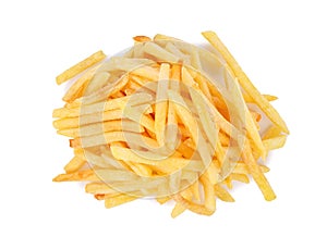 French fries isolated on white background. Top view