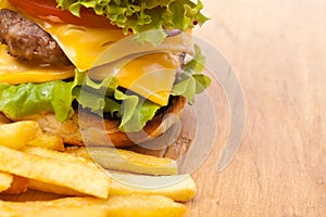 French fries and large double cheeseburger