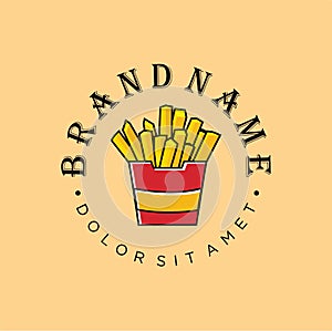 French fries Logo For fast food fried potato icon Vector Flat Design Illustration. snack restaurant Template emblem