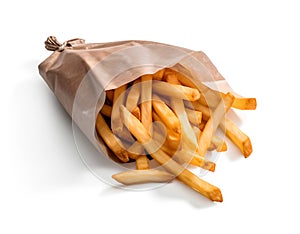 French fries packaging on white background, fast food concept, realistic 3D illustration, generative ai