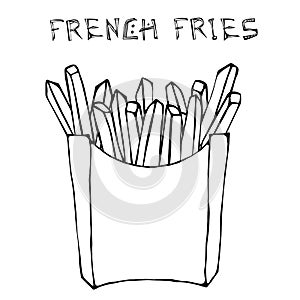 French Fries in Paper Box. Fried Potato Fast Food in a Package. Vector Illustration Isolated On a White Background