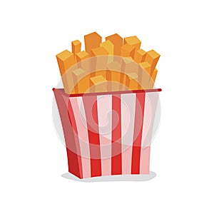 French fries in a paper red pack Vector illustration in cartoon style