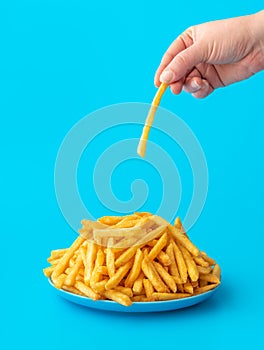 French fries plate  on a blue background