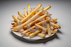 french fries on a plate on a white background, close-up. generative ai