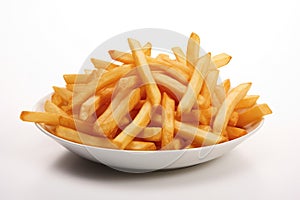 French fries in plate on white