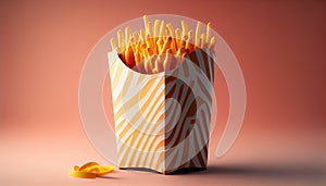 French fries or potato chips with Salted and ketchup. Yummy french fries in a paper cup with tasty. potato fry on white background