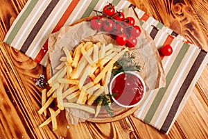 French Fries Potato Snack Ketchup Sauce Flat Lay