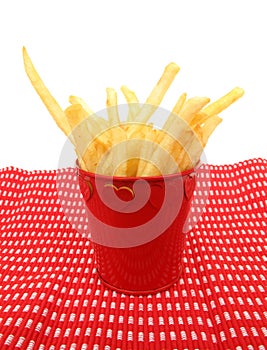 French fries potatoes in a red cup