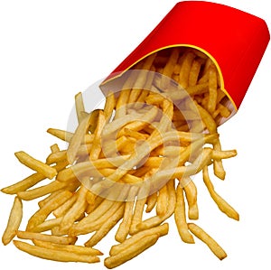 French fries in red box scattered on white