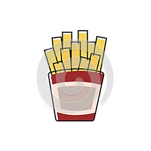 French fries in red carton. Vector