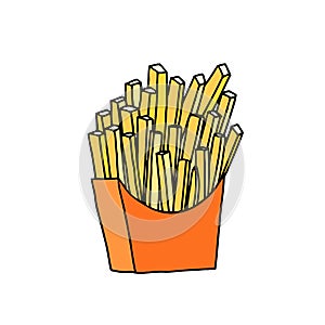 French fries in red paper pack. photo