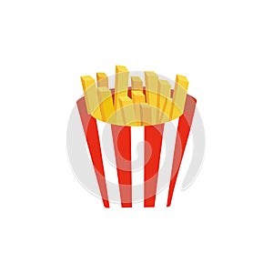 French Fries in red and white striped paper Box. Fastfood vector Design