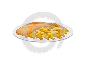 French fries with sauce. Vector illustration on white background.