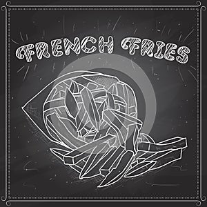 French fries scetch on a black board