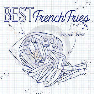 French fries scetch on a notebook page