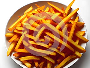french fries on a white isolated background, top view, close up, Ai generated