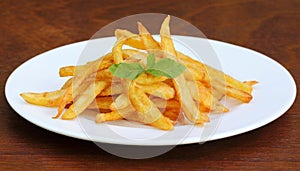 French fry with mint leaves