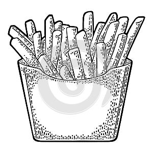 French fry stick potato in paper Box. Isolated on white background with shadow. Vector flat illustration for poster