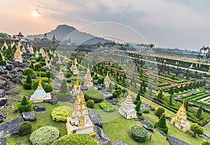 French garden of Nong Nooch Tropical Botanical Gardenat sunrise