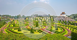 French garden of Nong Nooch Tropical Botanical Gardenat sunrise