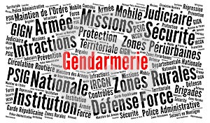 French gendarmerie word cloud in French language photo