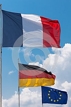 French, German and European Union Flags