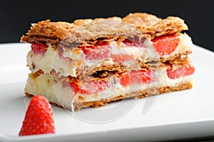French gourmet strawberry mille feuille photo