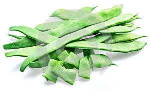 French green beans isolated on white background. Green beans are rich in protein, dietary fibres, and minerals but low in calories