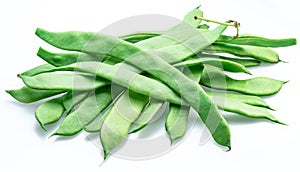 French green beans isolated on white background. Green beans are rich in protein, dietary fibres, and minerals but low in calories