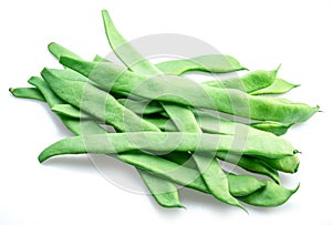 French green beans isolated on white background. Green beans are rich in protein, dietary fibres, and minerals but low in calories