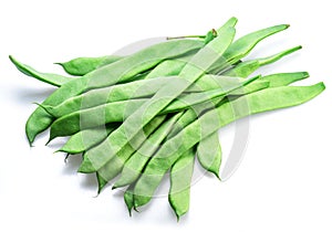 French green beans isolated on white background. Green beans are rich in protein, dietary fibres, and minerals but low in calories