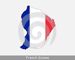 French Guiana Map Flag. Map of Guyane with French flag isolated on white background. Overseas department, region and single territ