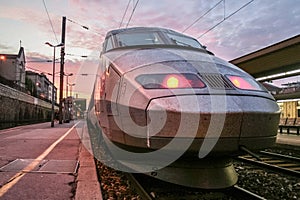 French High Speed train TGV Reseau ready for departure on Toulon train station platform. TGV is one of the main trains of SNCF