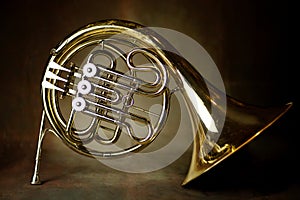 french horn an ancient musical metal instrument popular in classical brass music an instrument beloved by children and