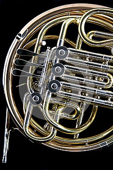 French Horn on Black Background