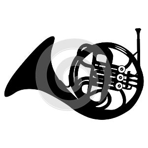 French Horn black on white background. Music French Horn sign. flat style