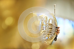 French horn with fingers, valves and tubes