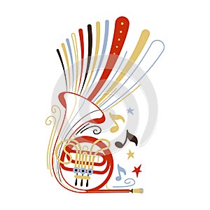 French horn flat vector illustration